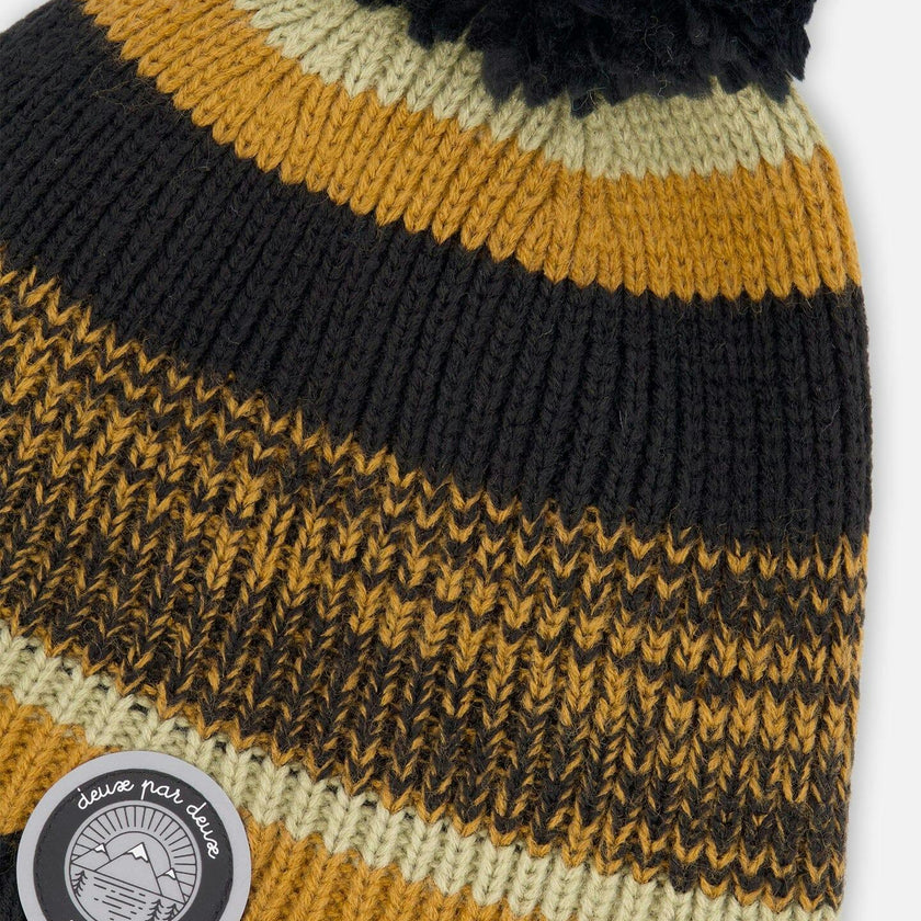 Lined Knit Pompom Hat Black And Brown