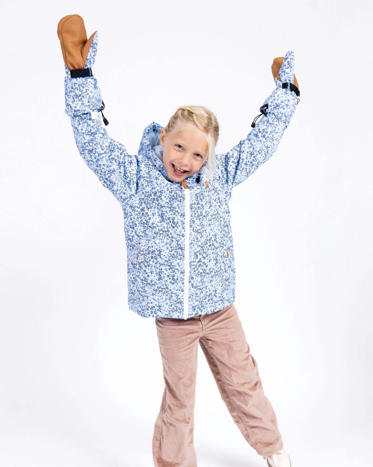 Kids Waterproof Mitten in Blue Ditsy Floral