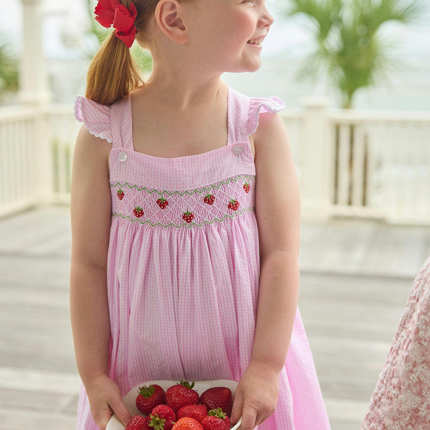 Smocked Lizzy D Dress - Strawberries
