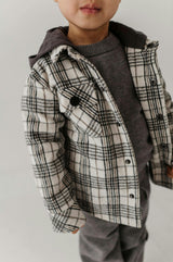 Kids Hooded Shacket in Granite Plaid