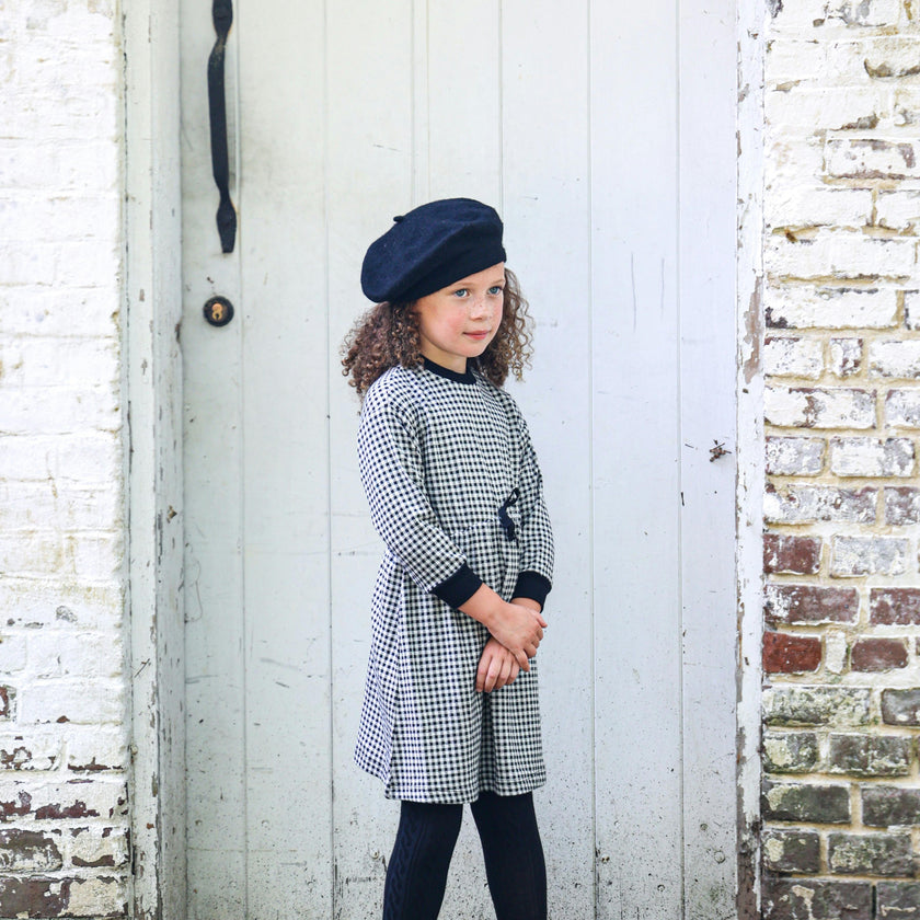 Soft Gingham Contrast Neck & Cuff Long Sleeve Dress