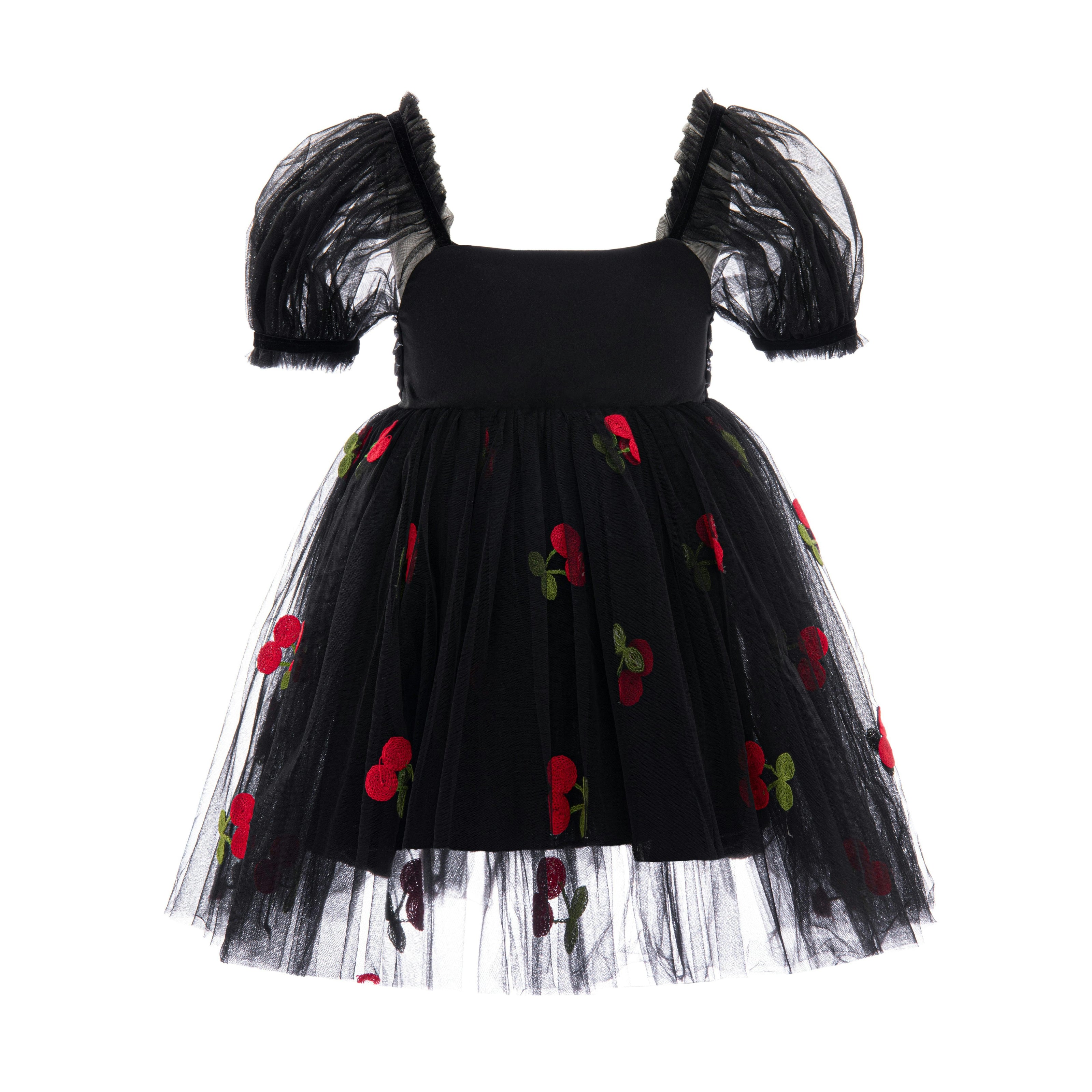 Black Elysande Cherry Tulle Dress