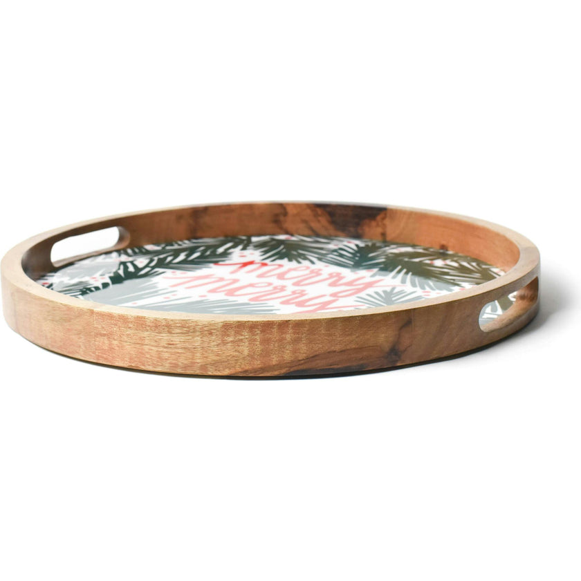 Balsam and Berry Holly Mango Wood Round Handled Tray