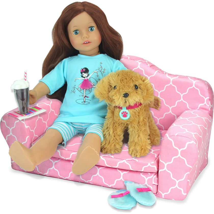 Sophia’s Plush Pink/White Moroccan Print Pull-Out Sofa/Bed Sized for 18" Dolls