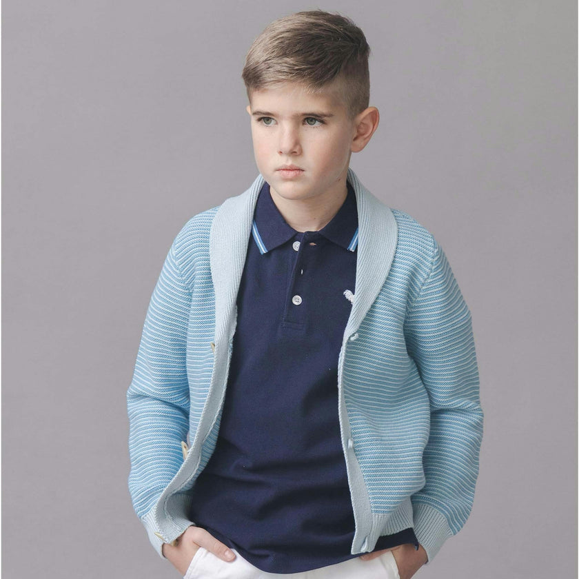 Organic Shawl Collar Cardigan Sweater, Blue
