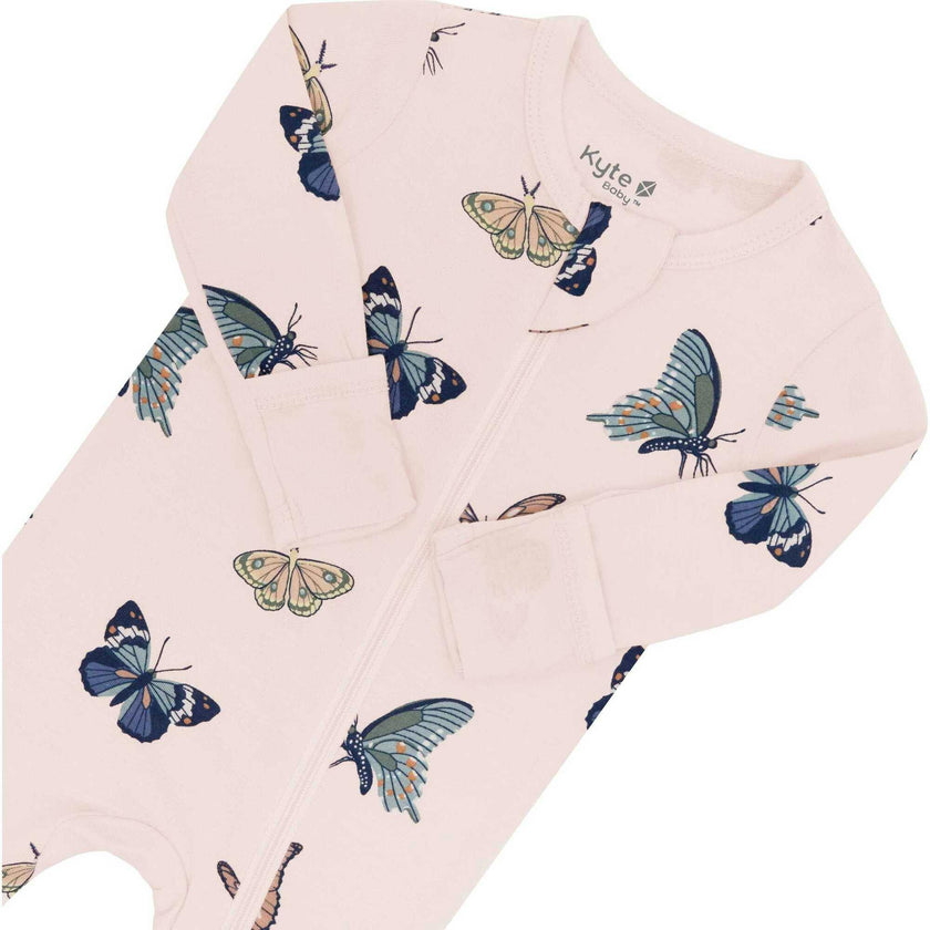 Zippered Footie in Blush Butterfly
