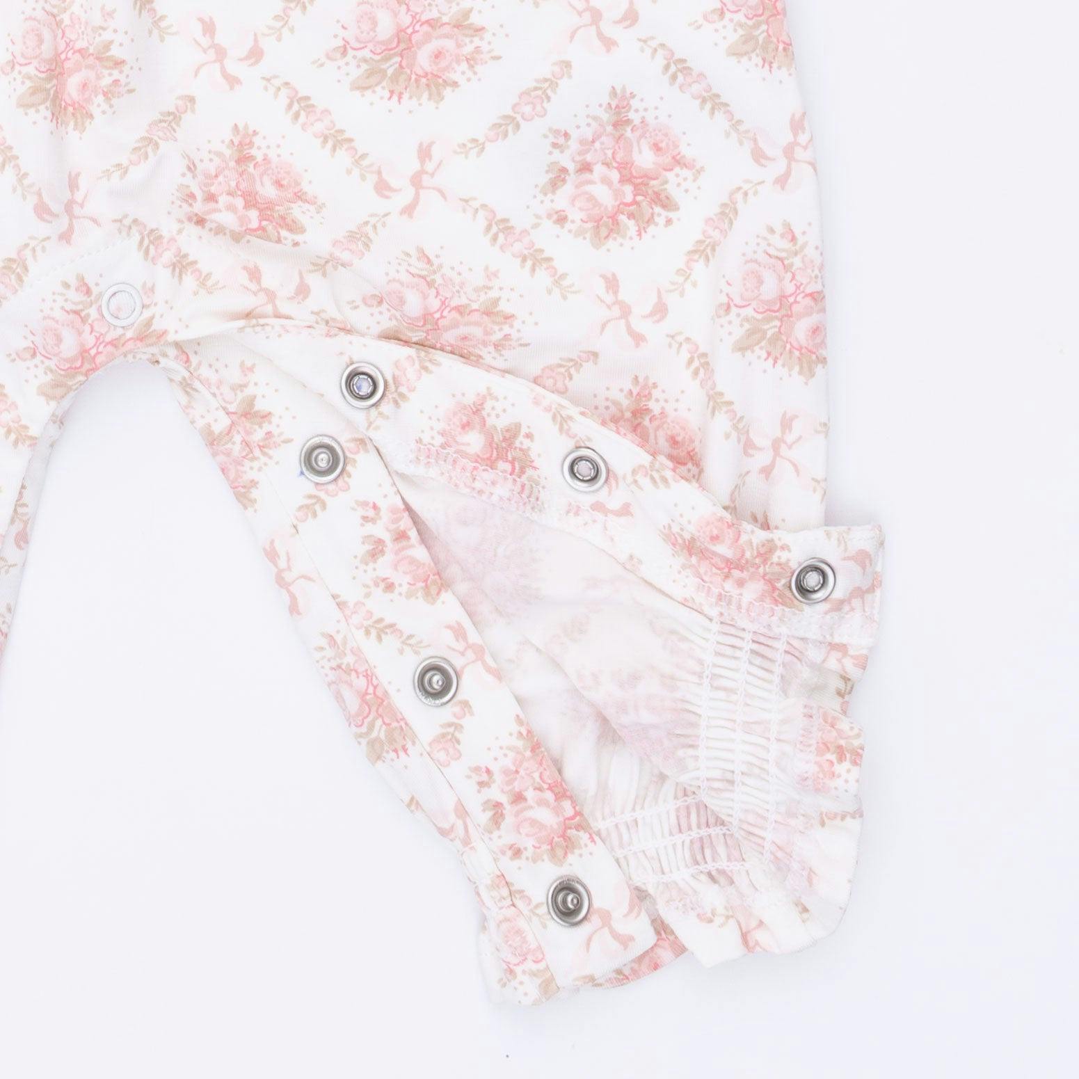 Rose Bow Lattice - Smocked Long Sleeve Romper