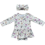 Girl's Bodysuit Dress Set Winter Floral