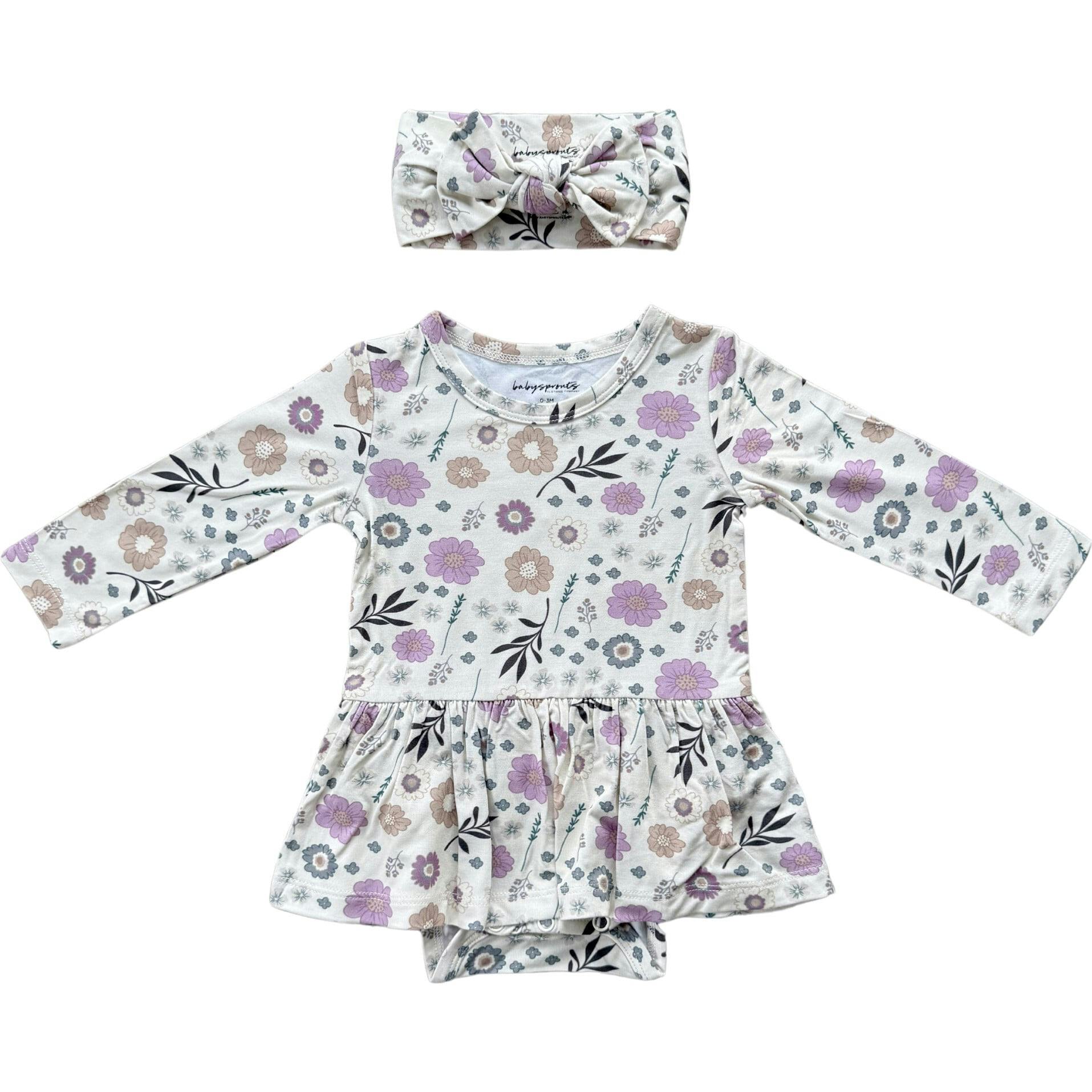 Girl's Bodysuit Dress Set Winter Floral