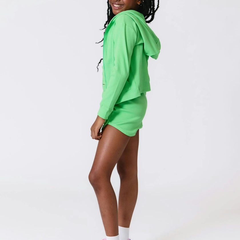 Girls Rib Hoodie in Tropic Green