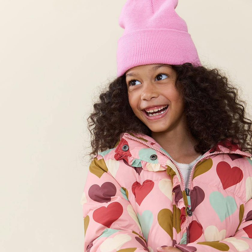 Girls Ruffle Pete Puffer - Multi Harvest Hearts