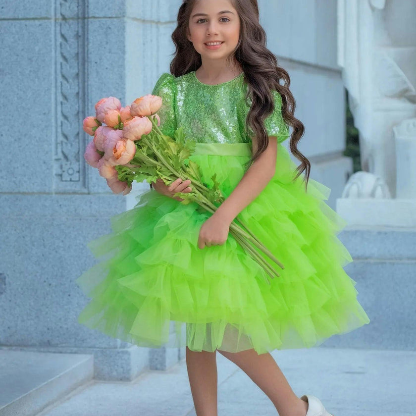 Enchanted Lime Sequin Tulle Dress