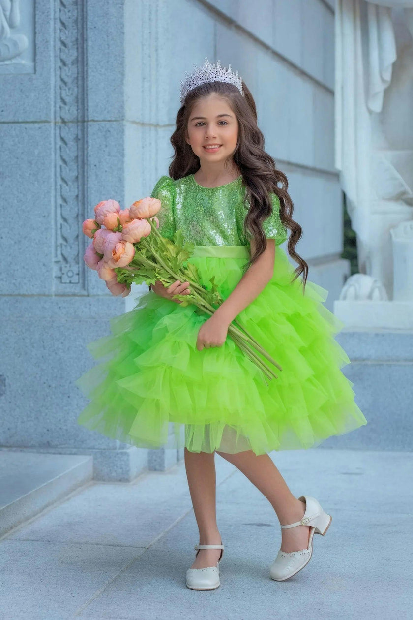 Enchanted Lime Sequin Tulle Birthday Dress for Girls