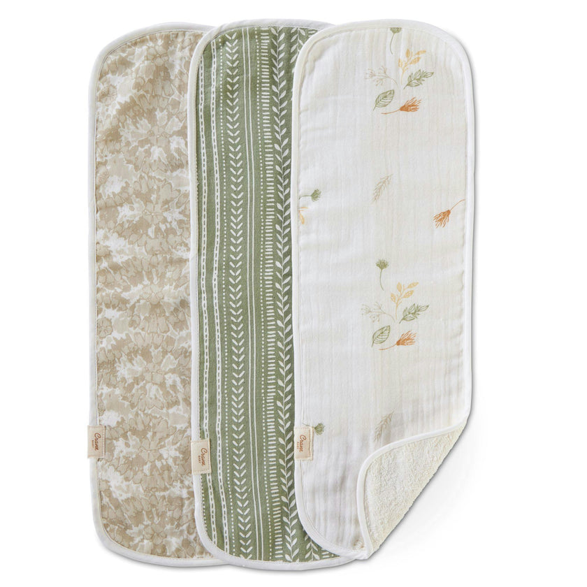 Willow Neutral Leaf Cotton Burp Cloth (Set of 3)
