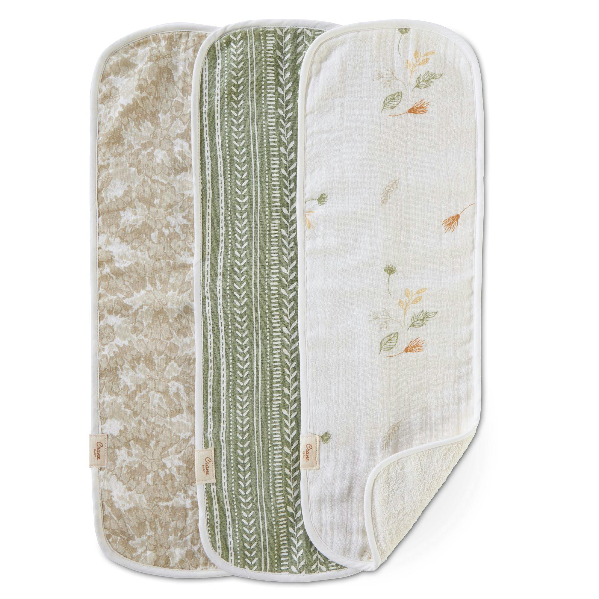 Willow Neutral Leaf Cotton Burp Cloth (Set of 3)