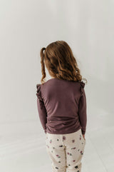 Girls Long Sleeve Ruffle Top in Big Sis in Plum