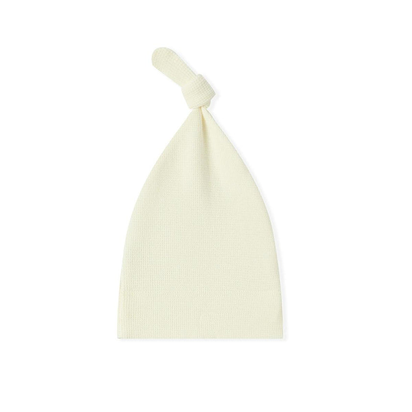 Cream Waffle Knotted Beanie Hat