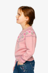 Sweater With Flower Jacquard Pale Dusty Pink