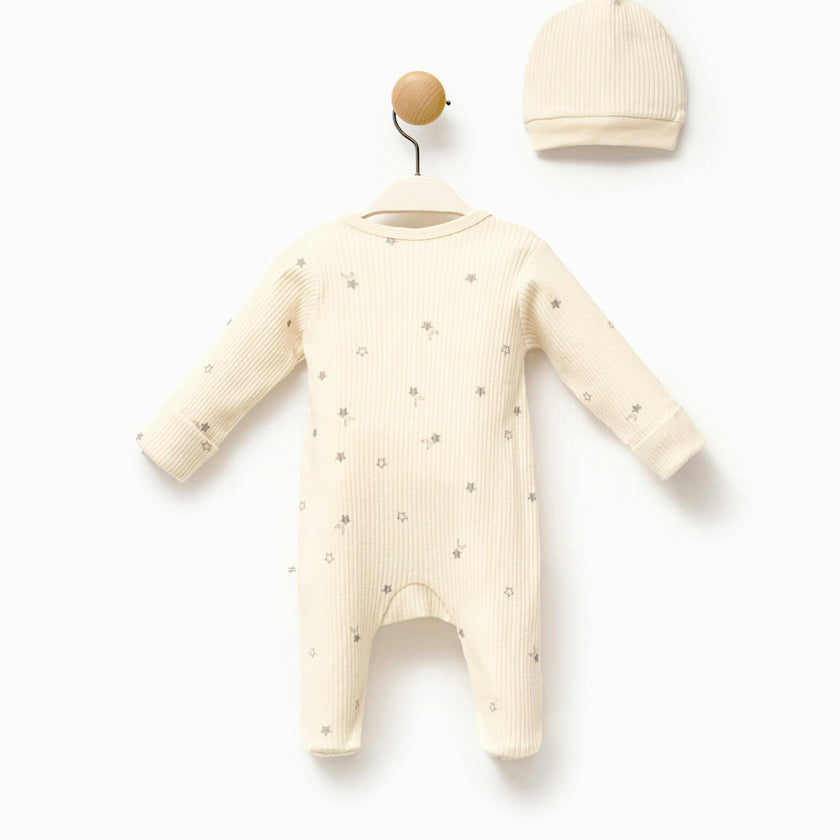 Cream Star Print Babygrow & Hat