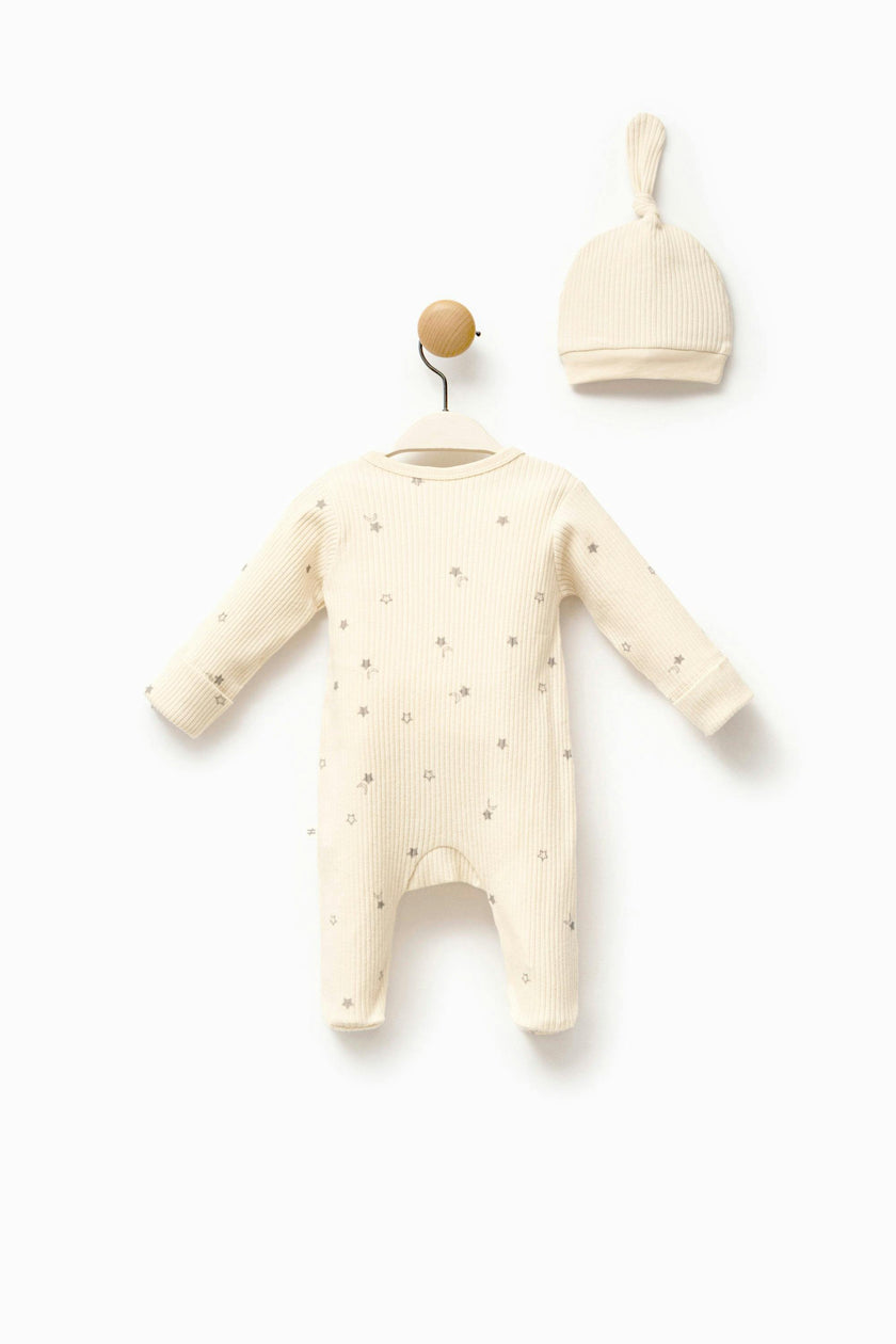 Cream Star Print Babygrow & Hat