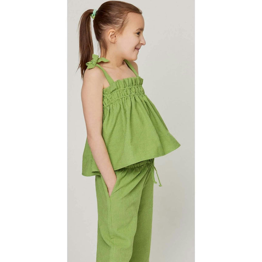 children's vichy frilled top - matcha green