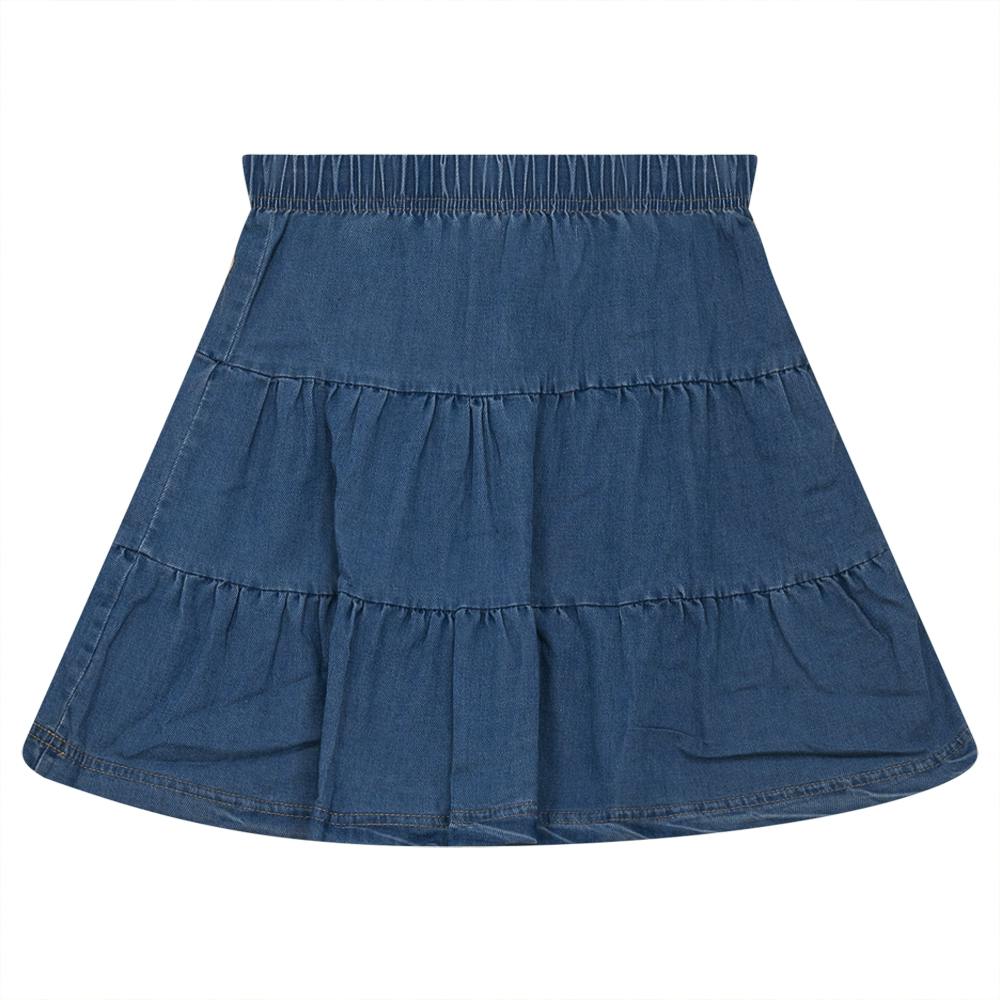 Denim Short Tiered Elastic Waist Skirt