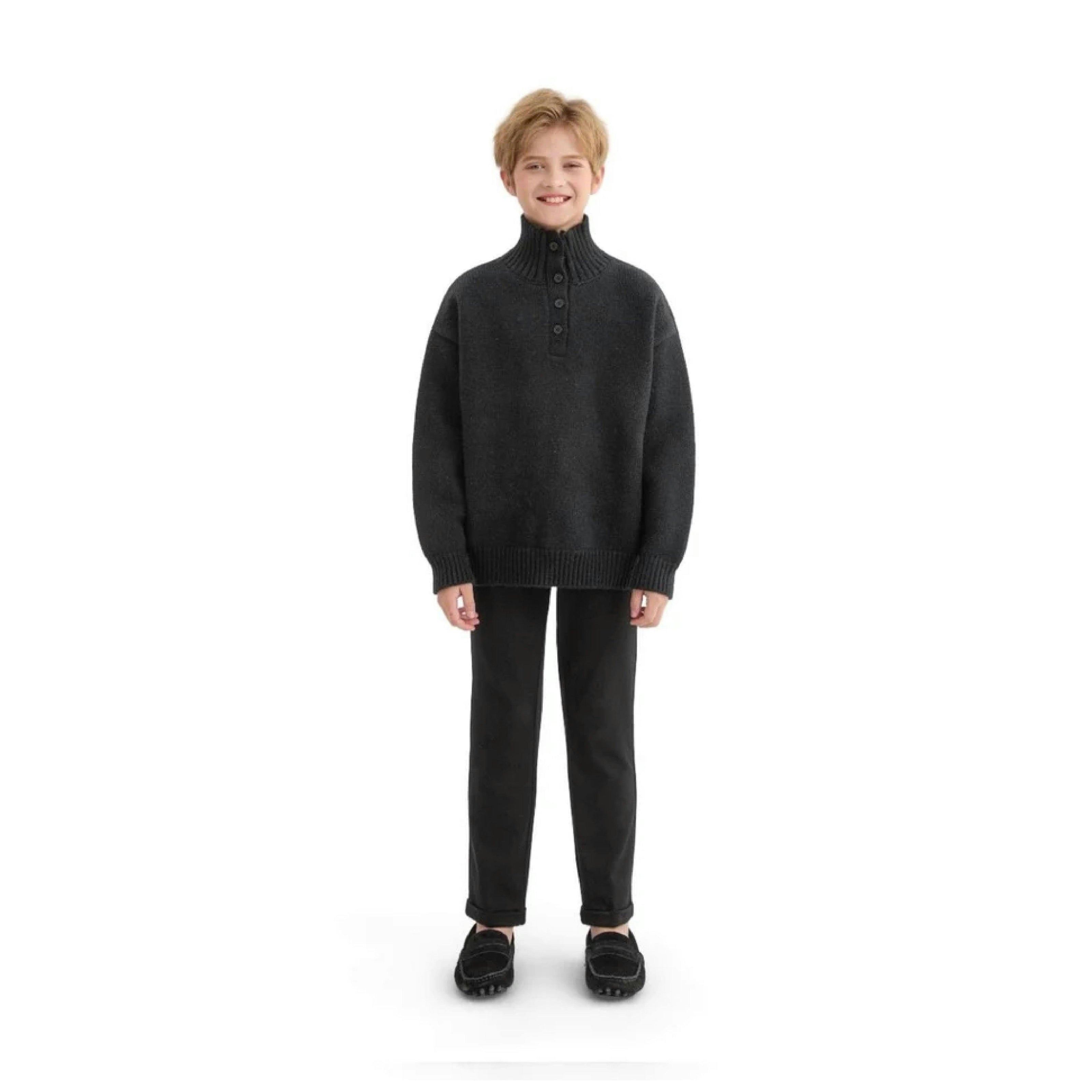 Black Button-Up Ribbed Sweater