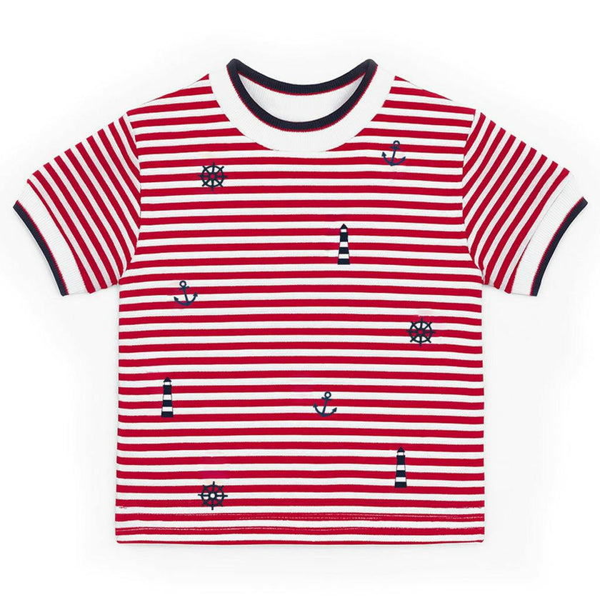 Stripe Knit Tshirt With Nautical Embroidery