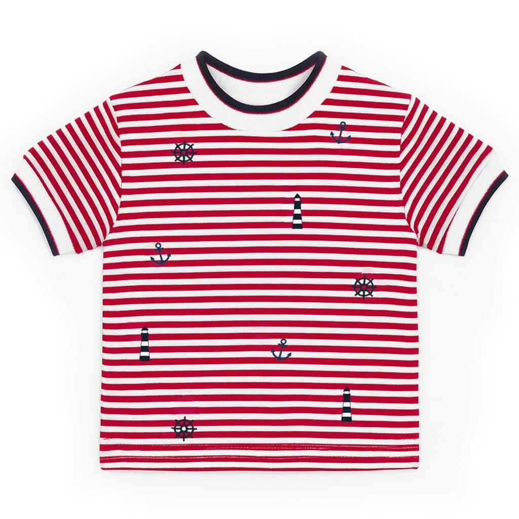 Stripe Knit Tshirt With Nautical Embroidery