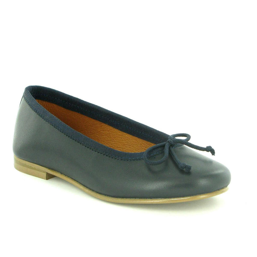 Smooth Leather Ballerinas, Navy