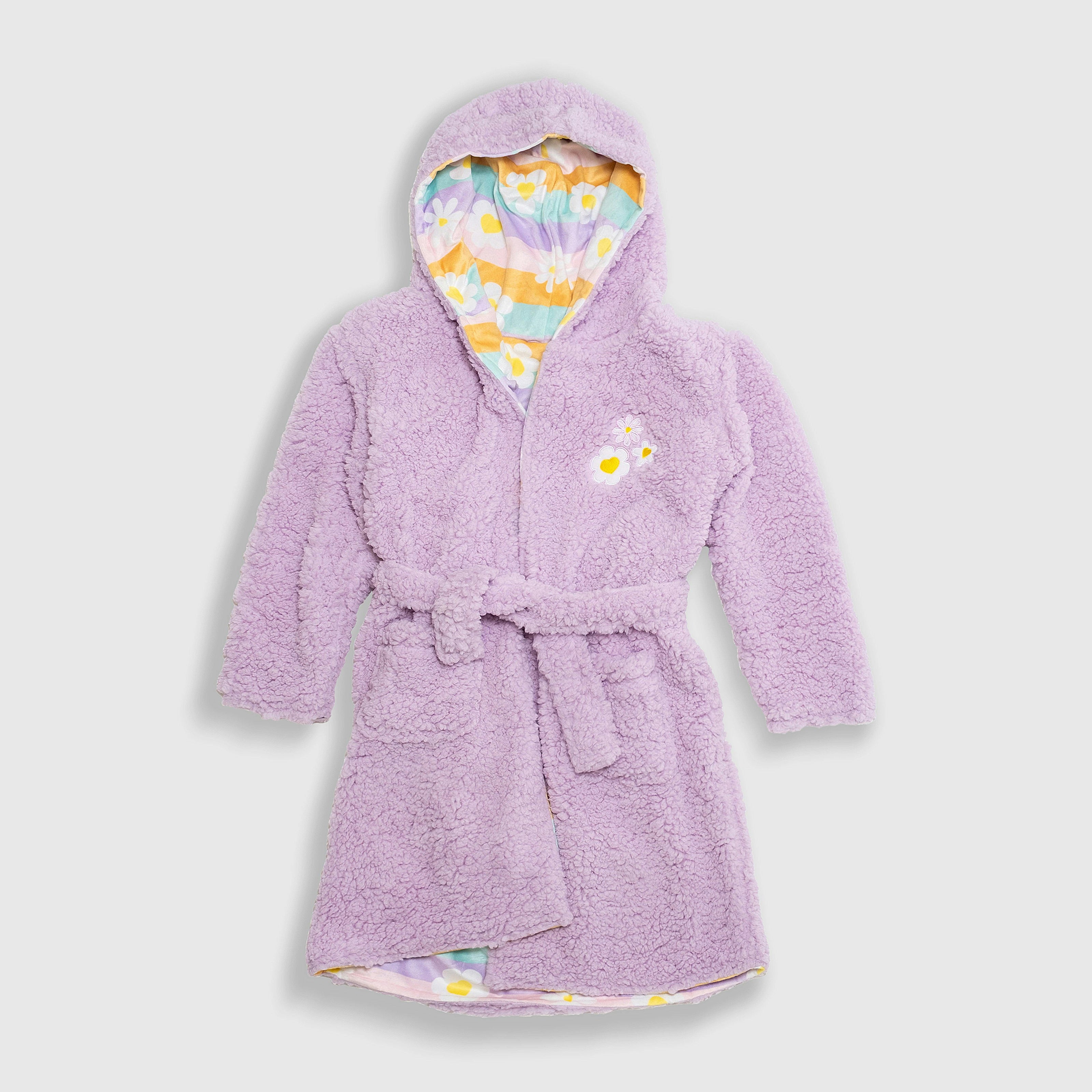 Cozy Switch Robe – Reversible Sherpa & Printed Mink Robe with Appliqué, Happy Daisy Stripes
