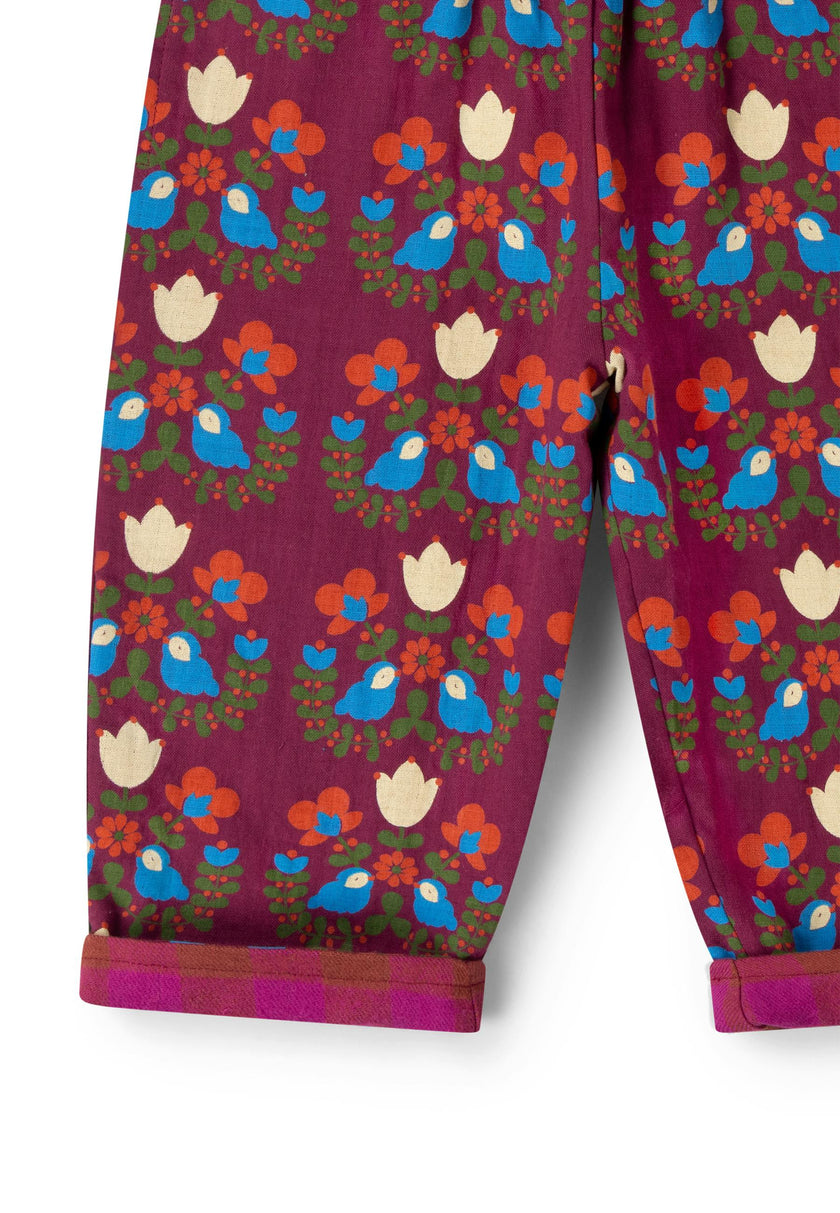 Folk Birds Reversible Pull On Trousers, Purple