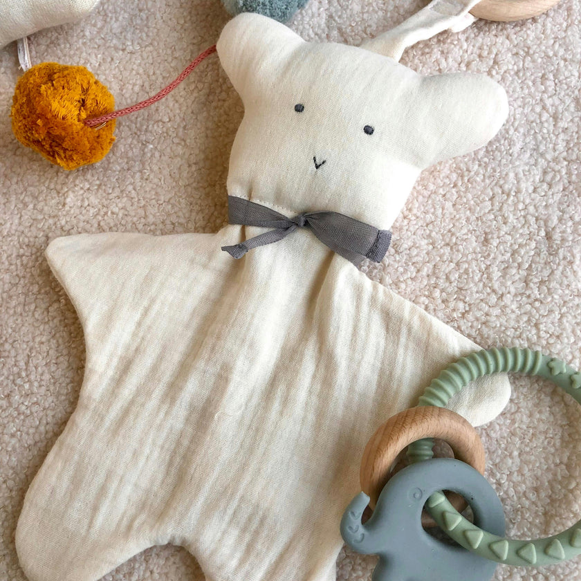 Cachou the Lovey with Removable Wood Teething Ring