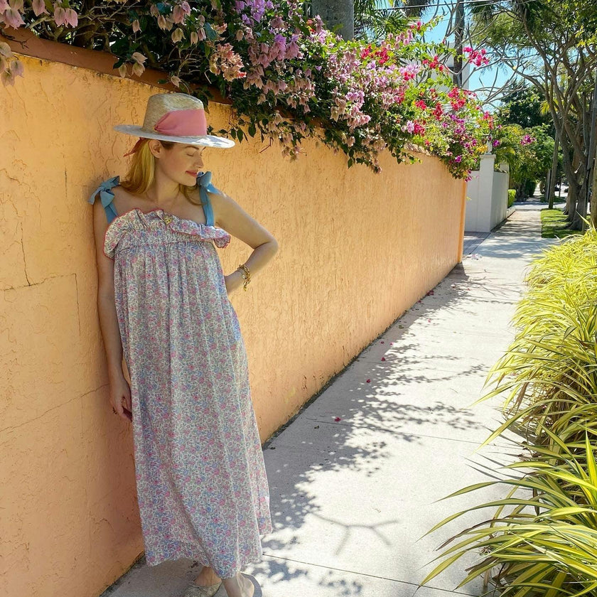 Zinnia Sun Hat - Wide & Short French Blue Grosgrain Ribbon