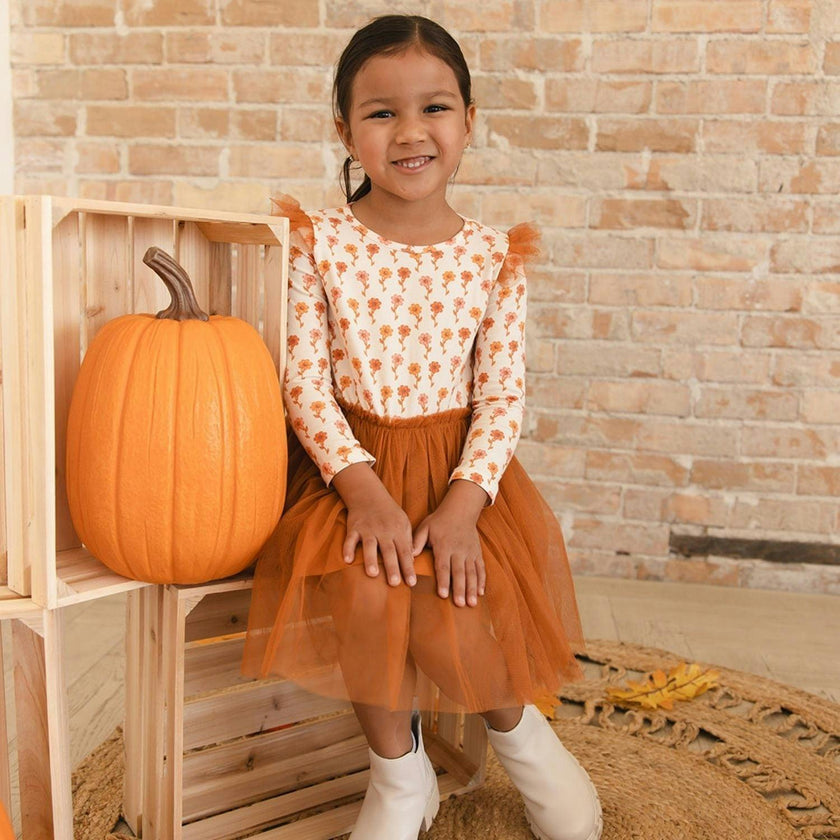 Cinnamon Floral Long Sleeve Tutu Dress