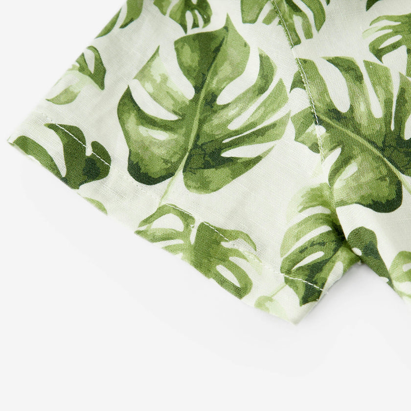 Island Leaf Linen Button-Up Shirt and Shorts Set