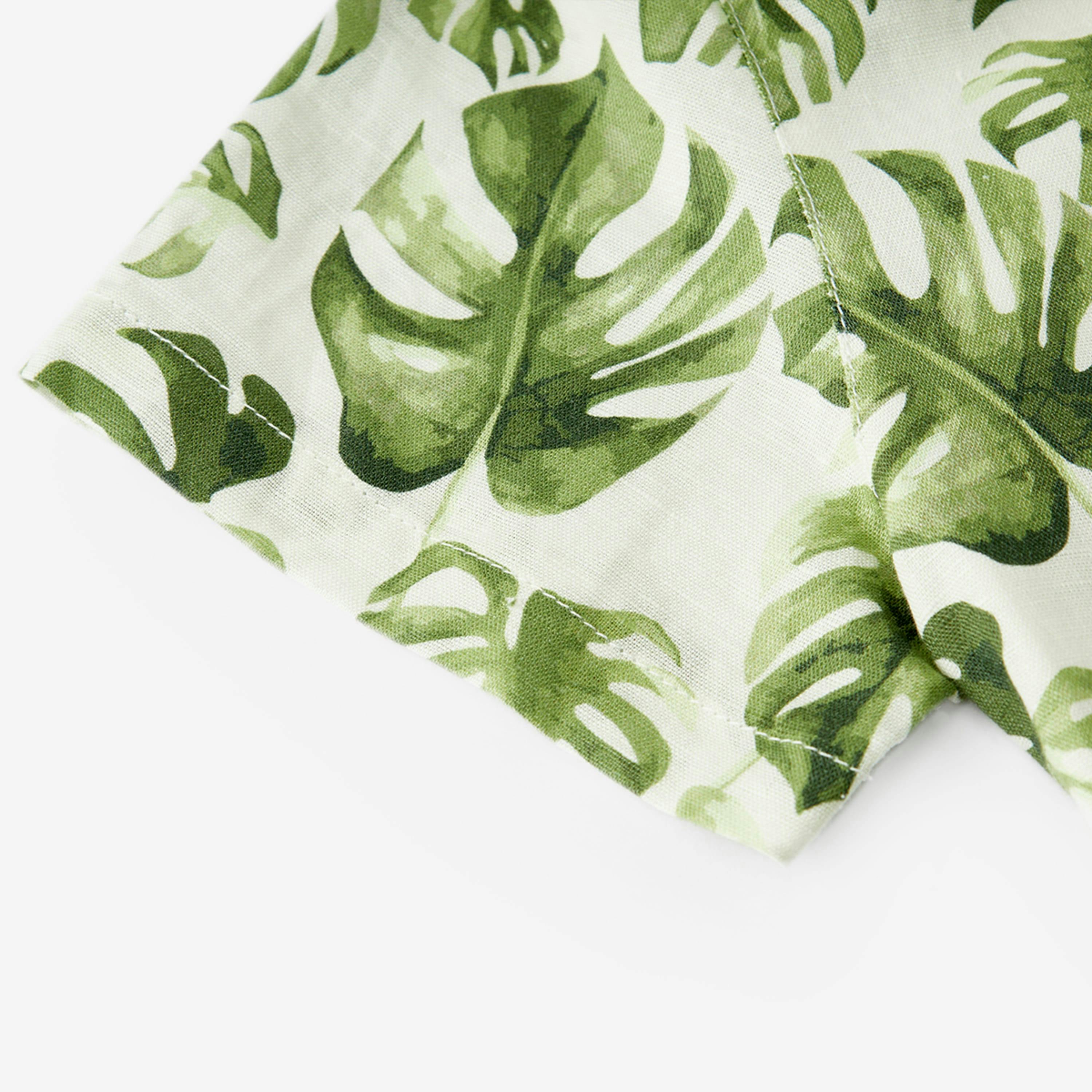 Island Leaf Linen Button-Up Shirt and Shorts Set