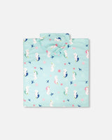 Hooded Beach Towel Blue Seahorse Print