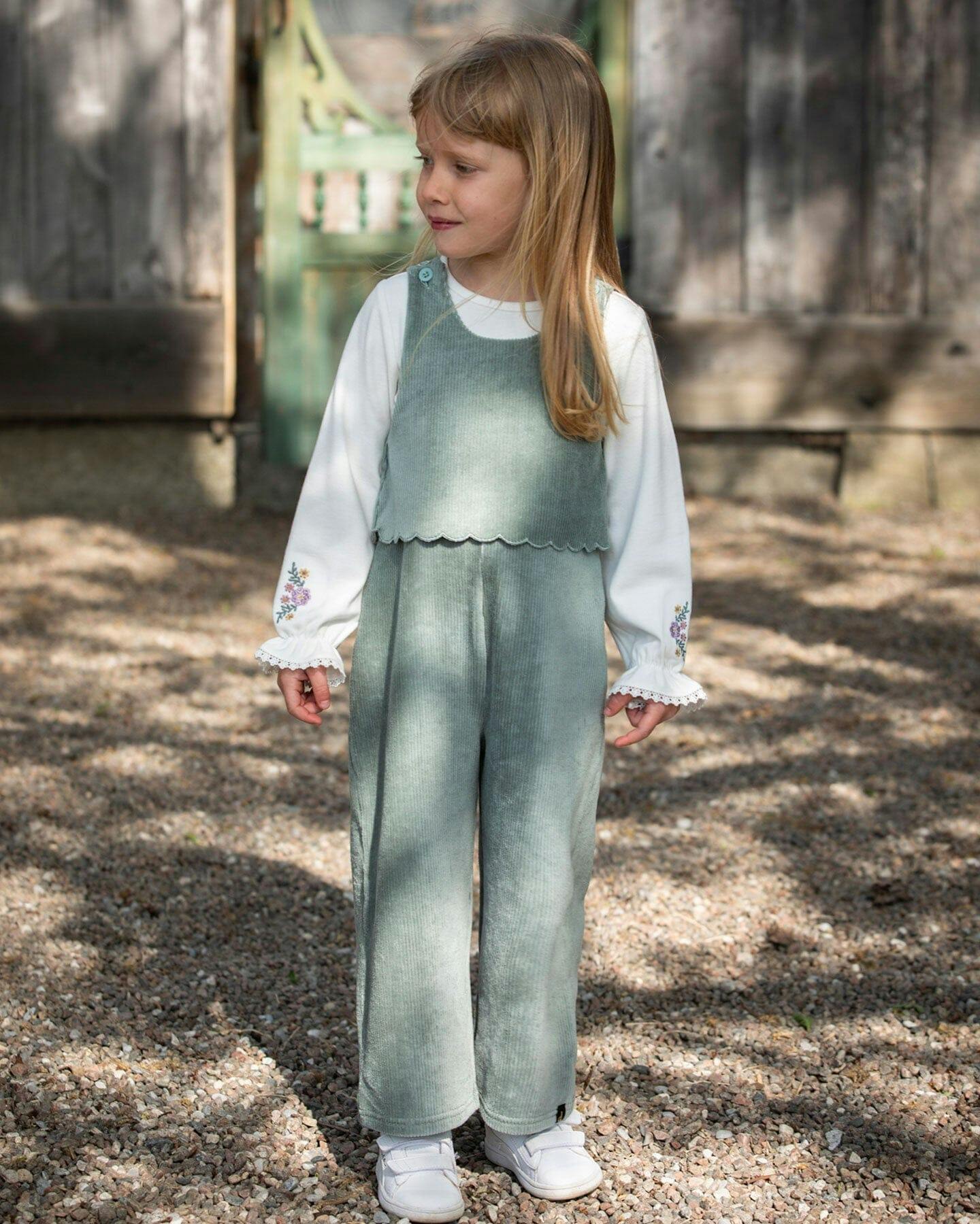 Stretch Velour Faux-Layered Overalls