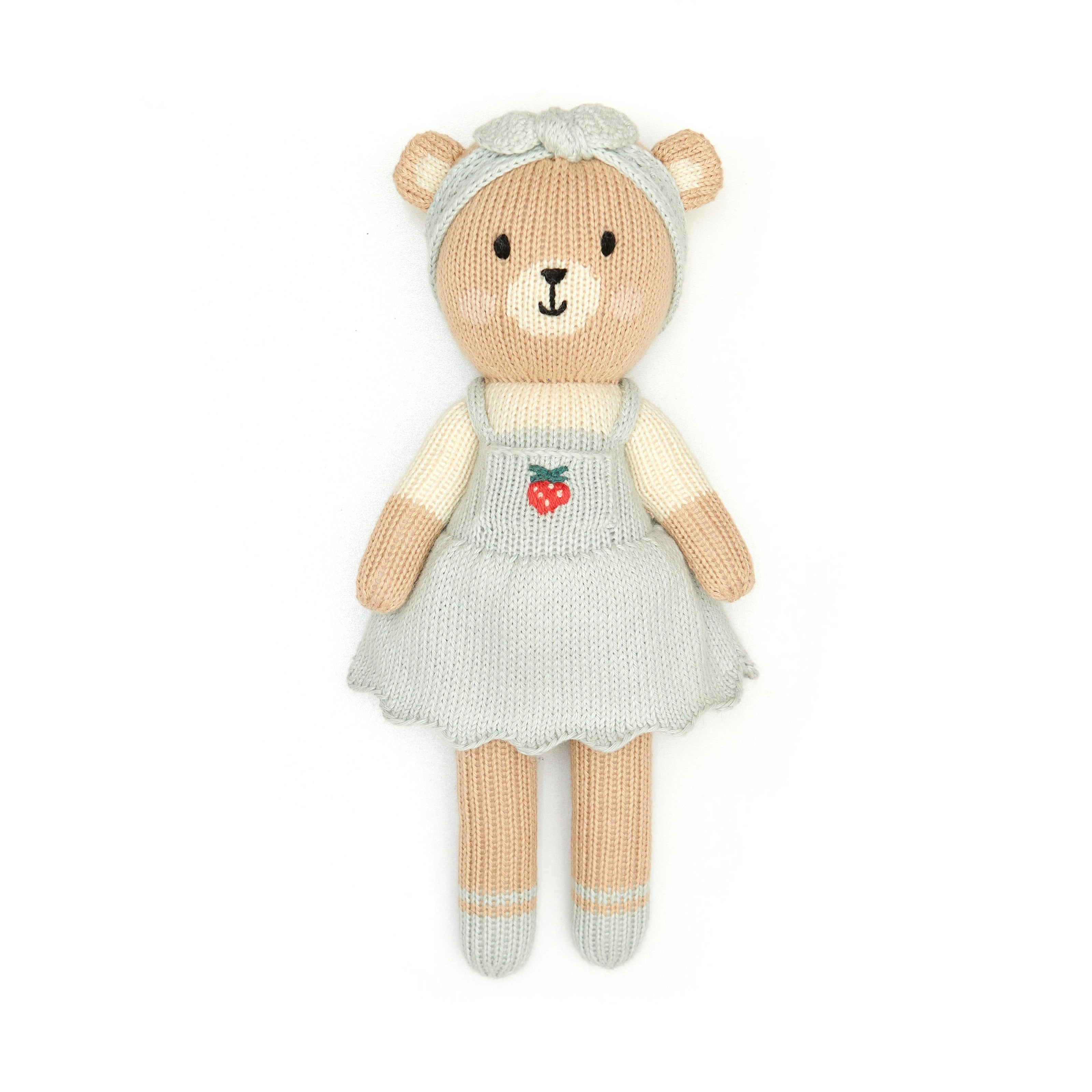 Emma the bear with strawberry  Light blue & natural - 11