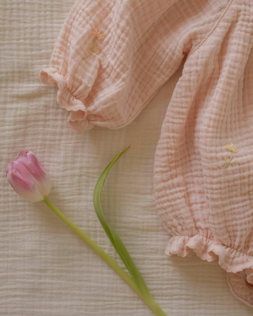 Gauze Romper in Embroidered Flowers