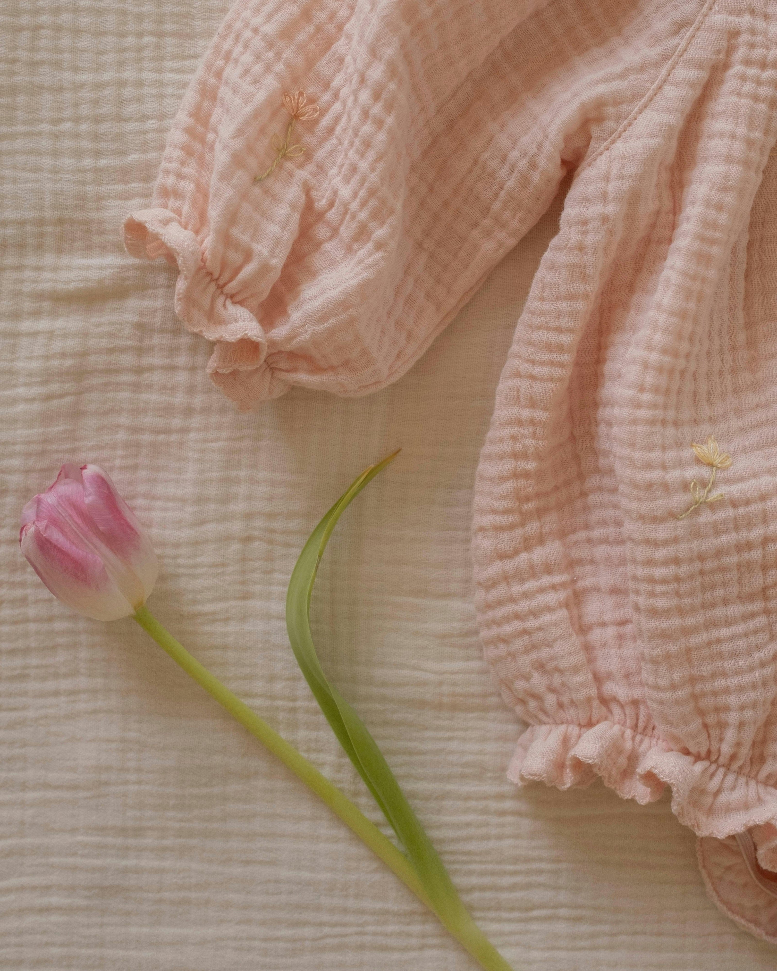 Gauze Romper in Embroidered Flowers