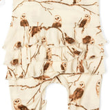 Owl Bamboo Ruffle Zipper Footed Romper