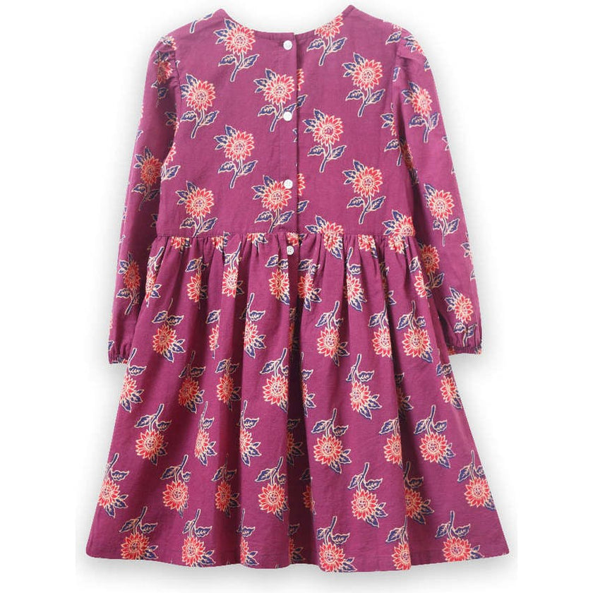 Girls' Long Sleeve Dress with Floral Motif