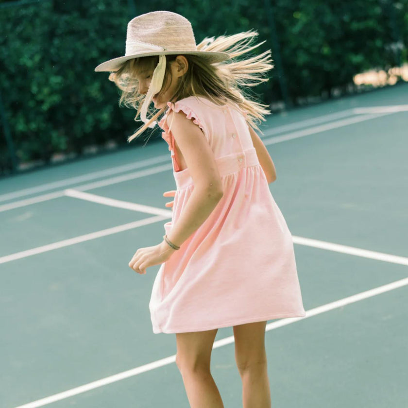 Zinnia Sun Hat for Little Girls (Age 4-10) - Long Pastel Pink Grosgrain Ribbon