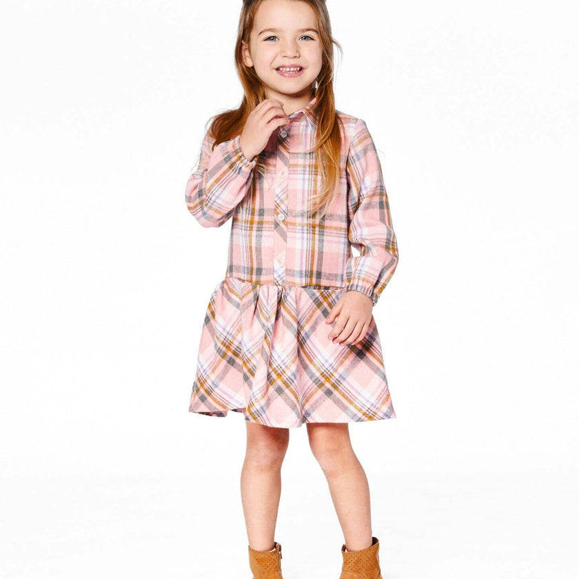 Shirt Plaid Dress with Frill
