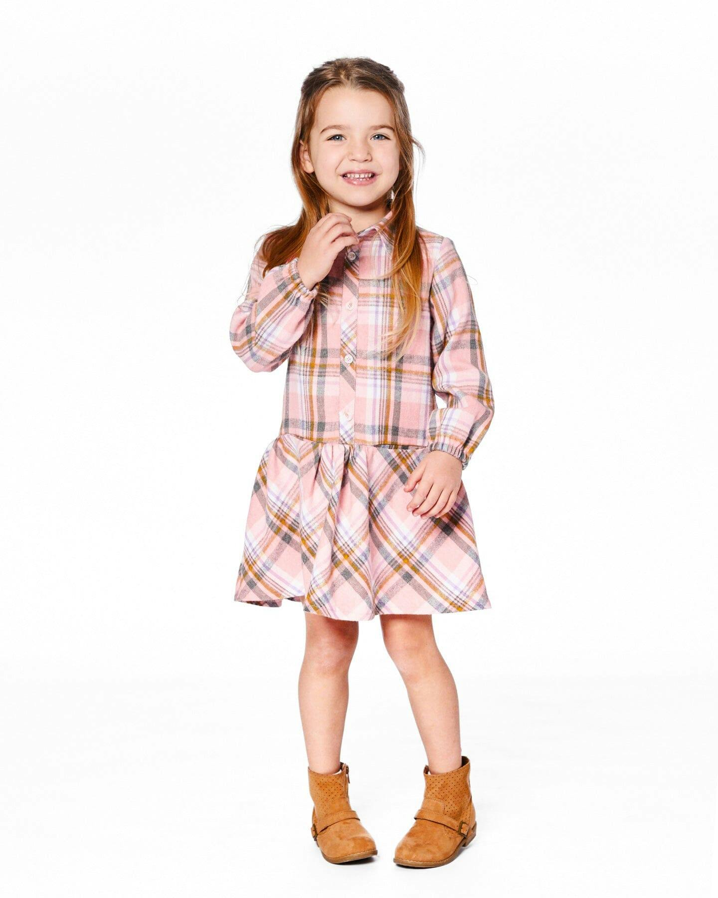 Shirt Plaid Dress with Frill