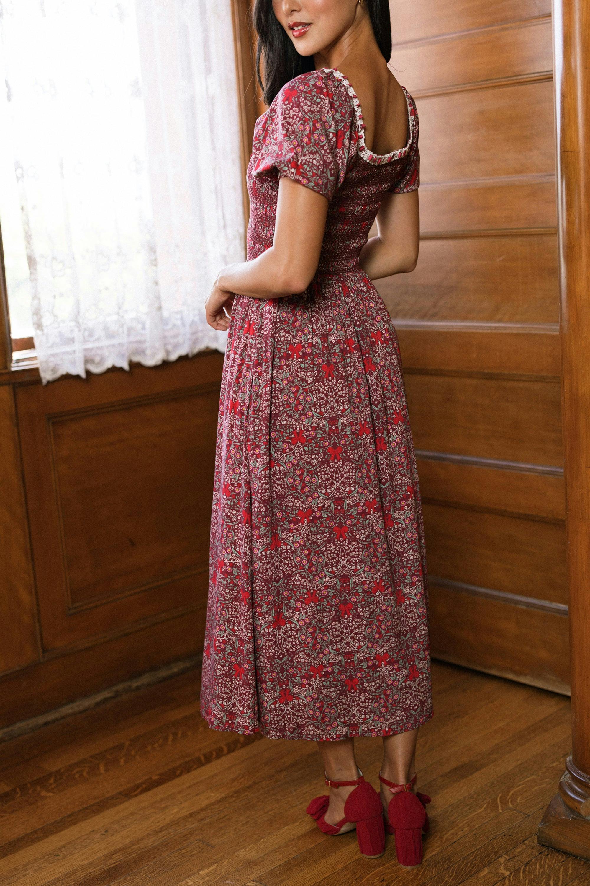 Sunday Best Dress in Garnet Ribboned Garden