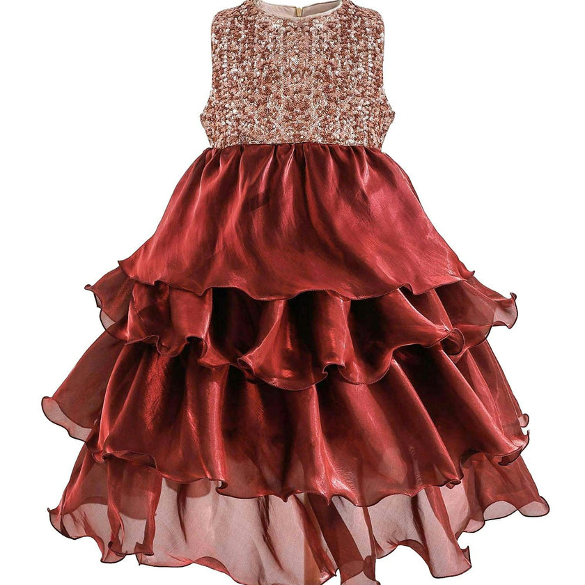 Red Tiered Satin Party Dress