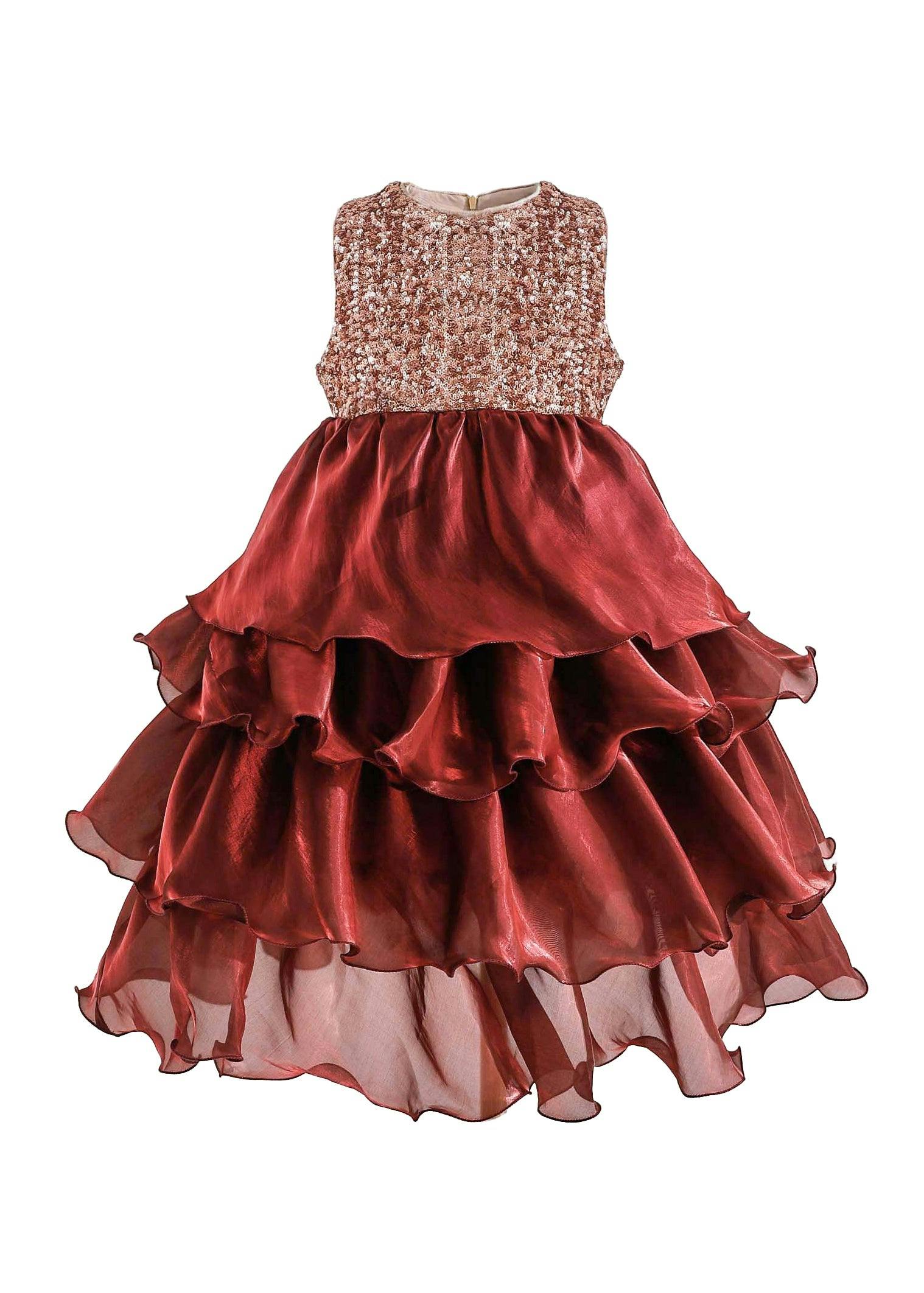 Red Tiered Satin Party Dress